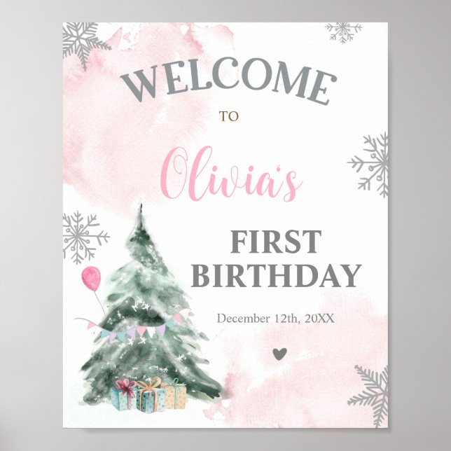 Poster Winter Onederland Birthday 1 rua Snowflakes Bem-vi (Frente)