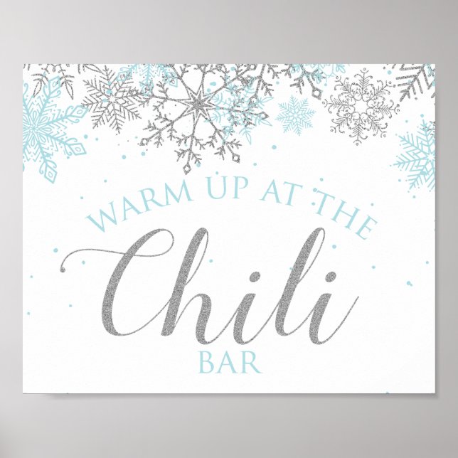 Poster Winter Onederland Chili Bar Sinal Blue Snowflakes (Frente)
