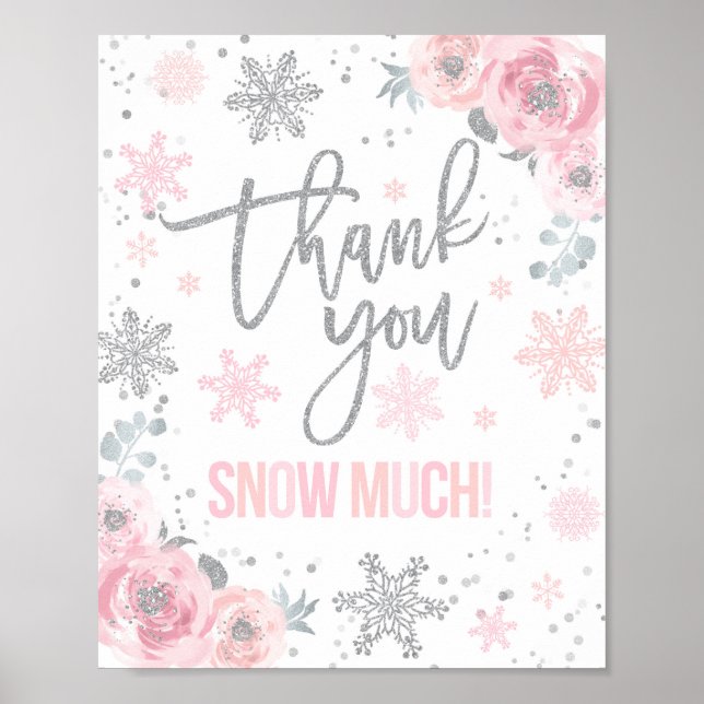 Poster Winter ONEderland Party Thank You Snow Much Sign (Frente)