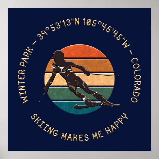 Poster Winter Park, Colorado - Woman Skier, Texto do Ouro (Frente)