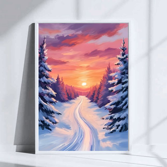 Poster Winter Pinescape Sunset | Pastel Watercolor (Criador carregado)