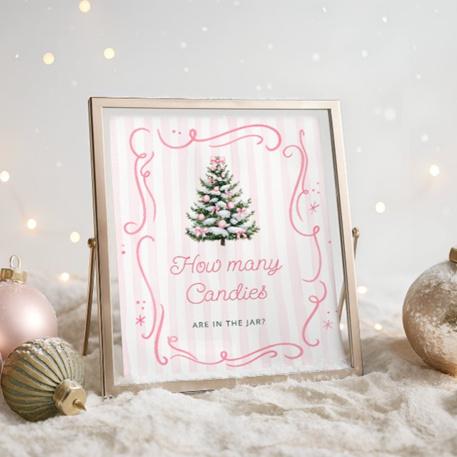 Poster Winter Pink Bow Baby Shower Guess How Many Candies (Criador carregado)