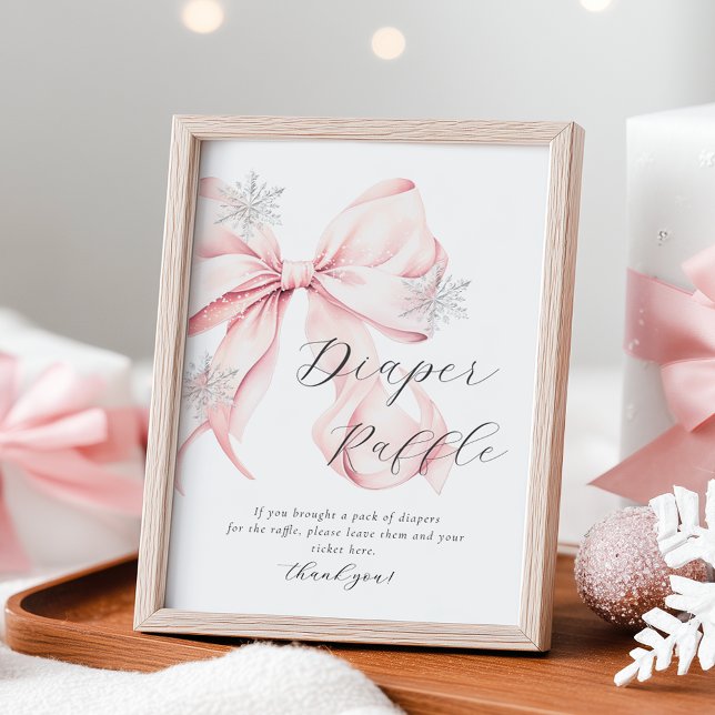 Poster Winter Pink Bow Diaper Raffle Table Sign (Criador carregado)