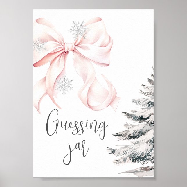 Poster Winter Pink Bow Guess How many Table Sign (Frente)