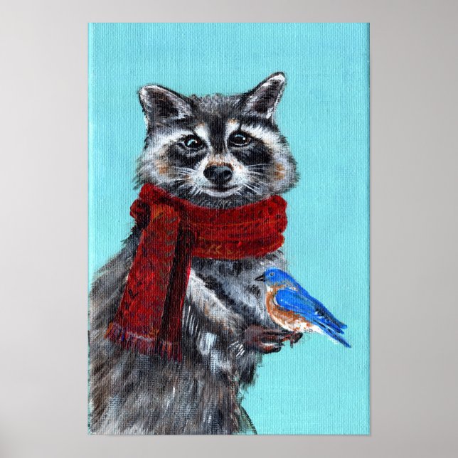 Poster Winter Raccoon com Bluebird (Frente)