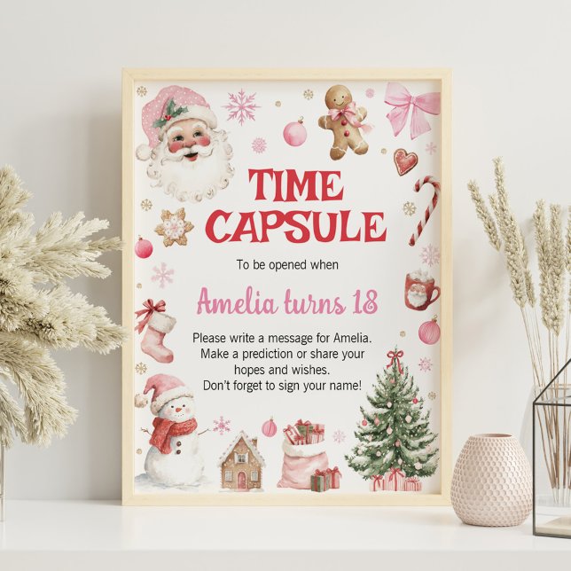 Poster Winter Retro Christmas Birthday Time Capsule Sign (Criador carregado)