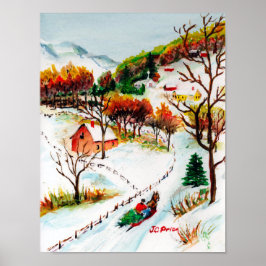 Poster Winter Ride Mountain Christmas Watercolor