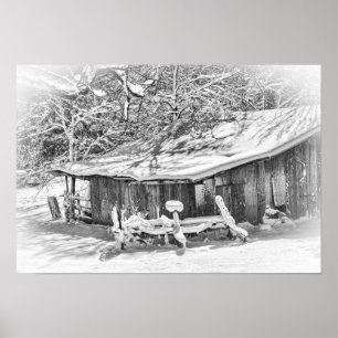 Poster Winter Rural Scene Barn & Rake - Foto do Tennessee