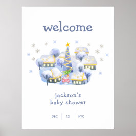 Poster Winter Snow It Take A Village Baby Shower Welcome