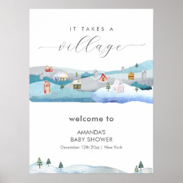 Poster Winter Snow It Takes A Village Baby Shower Welcome