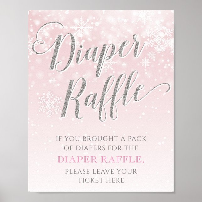 Poster Winter Snowflake Girl Baby Shower Diaper Raffle (Frente)