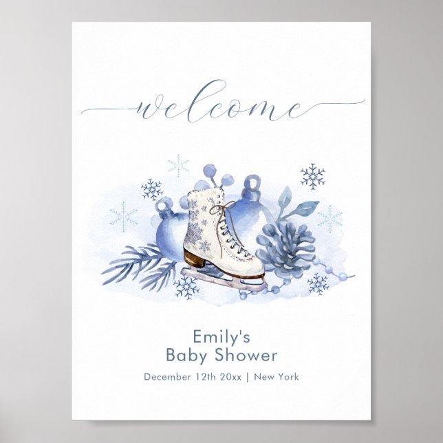 Poster Winter Snowflake Ice Skate Baby Shower Welcome (Frente)