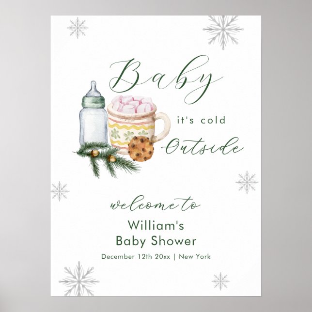 Poster Winter Snowflake S'more Cookie Baby Shower Welcome (Frente)
