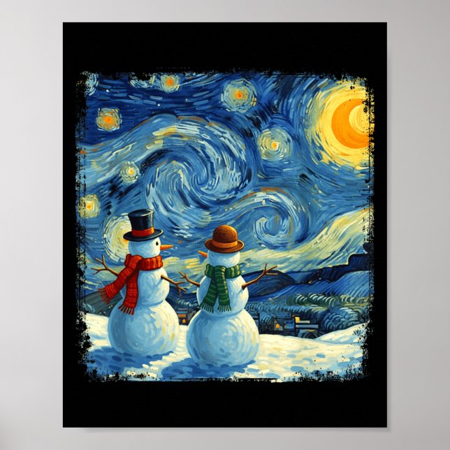 Poster Winter Snowman Van Gogh Starry Night Christmas  (Frente)