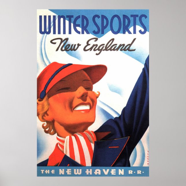Poster Winter Sports New England New Haven Railroad (Frente)