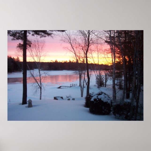 Pôster Winter Sunrise reflects off the Lake (Frente)