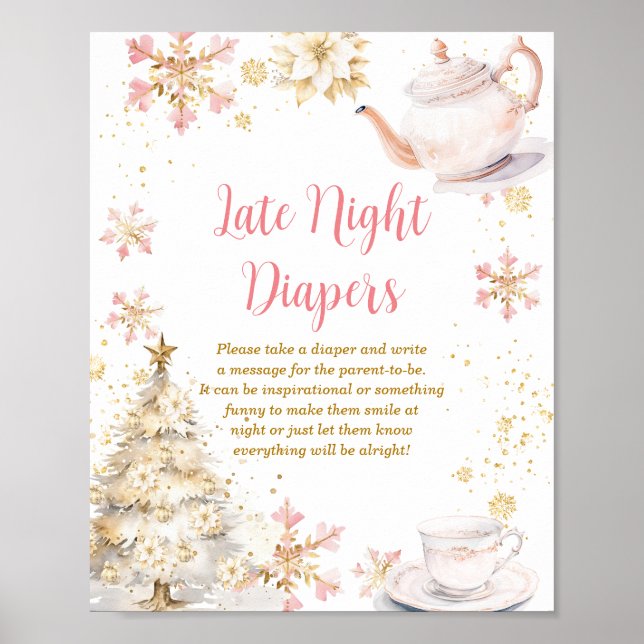 Poster Winter Tea Party Baby Shower Late Night Diapers (Frente)