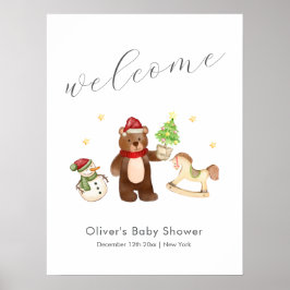Poster Winter Teddy Bear Snowman Baby Shower Welcome