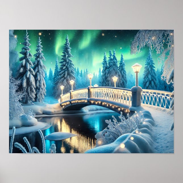 Poster Winter Wonderland Aurora: Arte da Ponte de Neve (Frente)