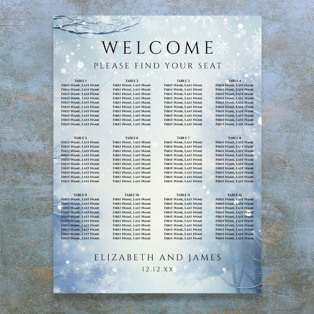 Poster Winter Wonderland Forest Wedding Seating Chart (Winter Wonderland Forest Wedding Seating Chart)