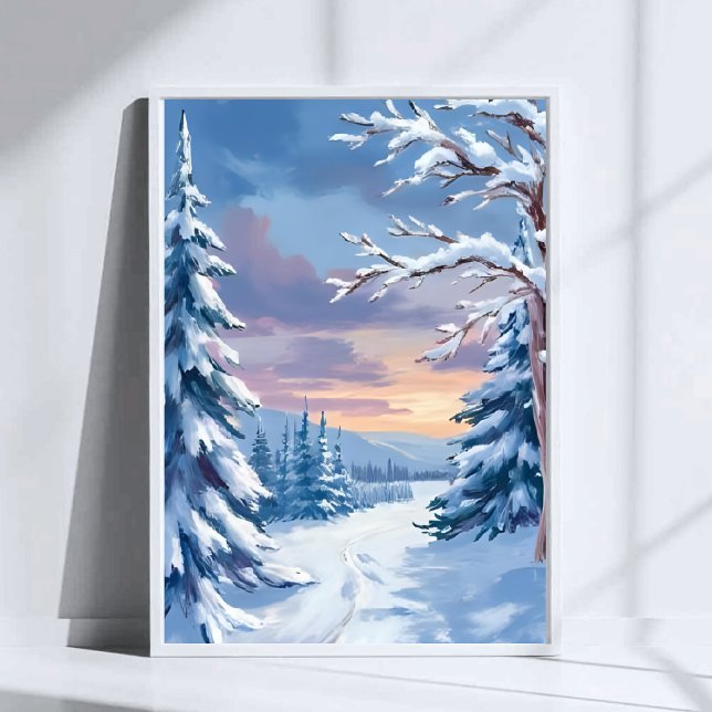Poster Winter Wonderland | Mountain Snow Nature Painting  (Criador carregado)