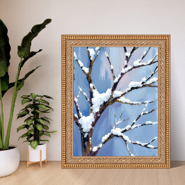 Poster Winter Wonderland Snowy Tree Branches Painted