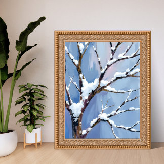 Poster Winter Wonderland Snowy Tree Branches Painted