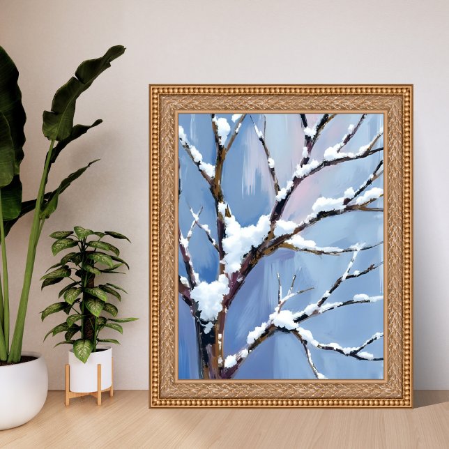 Poster Winter Wonderland Snowy Tree Branches Painted (Criador carregado)