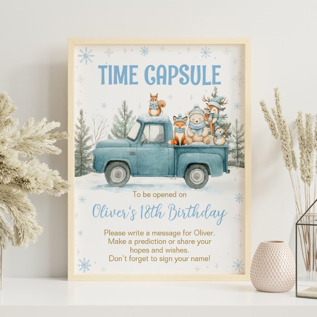 Poster Winter Woodland Birthday Time Capsule Sign (Criador carregado)
