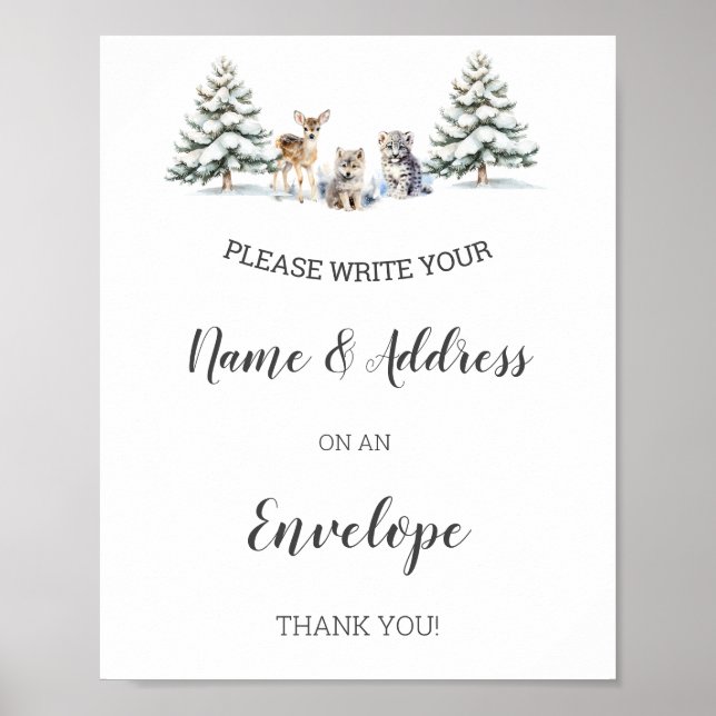 Poster Winter Woodland Chá de fraldas Address An Envelope (Frente)
