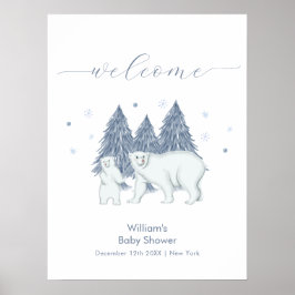 Poster Winter Woodland Polar Bear Baby Shower Welcome