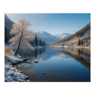 Pôster Winterliche Landschaft mit klarem Bergsee