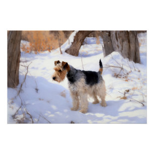 Pôster Wire Fox Terrier Deixe Nevar Natal 