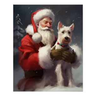Pôster Wire Fox Terrier Papai Noel Natal Festivo