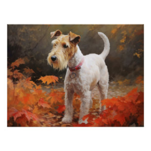 Pôster Wirefox Terrier no Outono Folhas Caídas Inspiram 