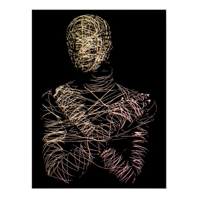 Pôster Wireframe Human Figure in Abstract Motion (Frente)