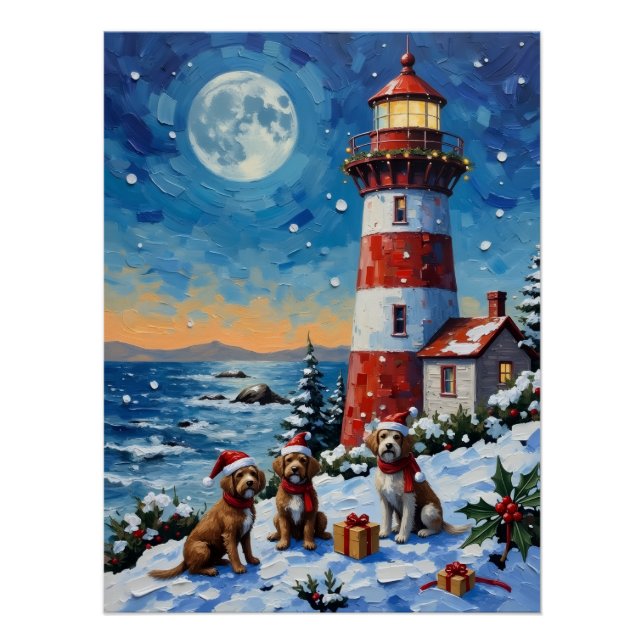 Pôster Wirehaired Pointing Griffon Christmas Lighthouse (Frente)