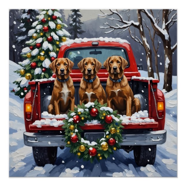 Pôster Wirehaired Pointing Griffon Christmas Red Truck (Frente)