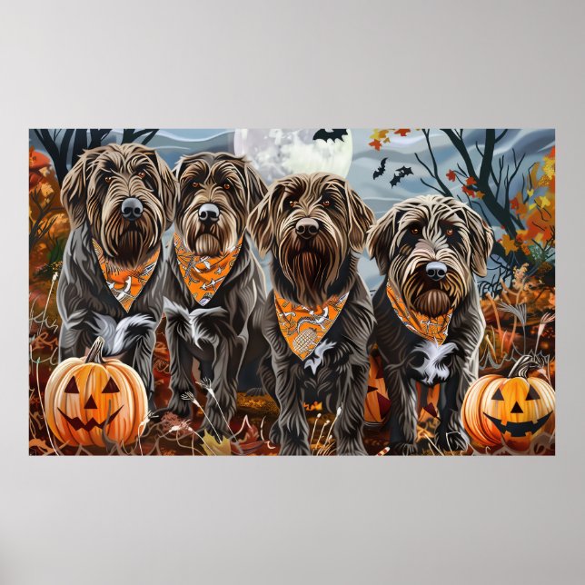 Poster Wirehaired Pointing Griffon Halloween Spooky (Frente)