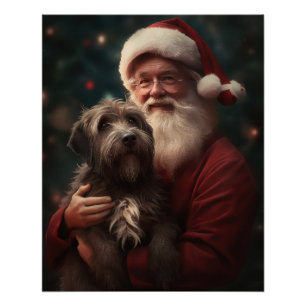 Pôster Wirehaired Pointing Griffon Papai Noel Natal