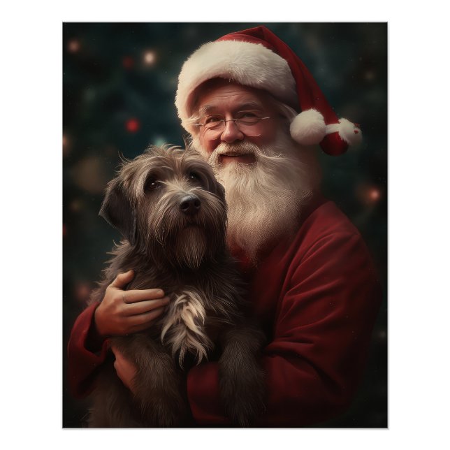 Pôster Wirehaired Pointing Griffon Papai Noel Natal (Frente)