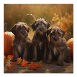Pôster Wirehaired Pointing Griffon Puppy Autumn