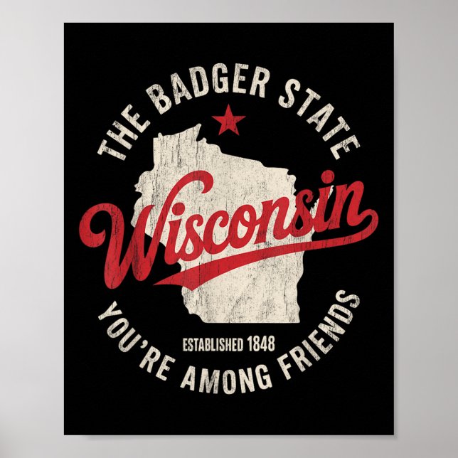 Poster Wisconsin Badger State Retro Star Men Crianças B (Frente)