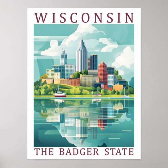 Poster Wisconsin Badger State USA Viagem Place (Frente)