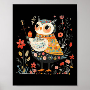 Poster Wise Owl Guardian - Arte Folclórica de Ovos de Pás