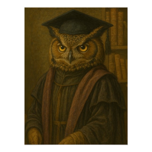 Pôster  Wise Owl Scholar Portrait in Academic Regalia (Frente)