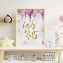 Poster Wisteria Glitter Butterfly Cartões de Aniversário 