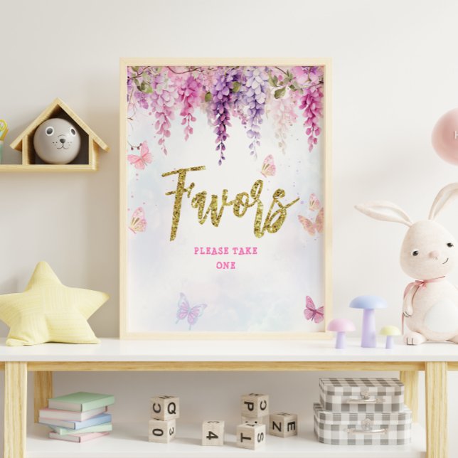 Poster Wisteria Glitter Butterfly Favor de Aniversário (Criador carregado)