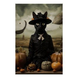 Pôster Witch Cat with Pumpkins