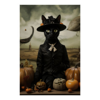 Pôster Witch Cat with Pumpkins